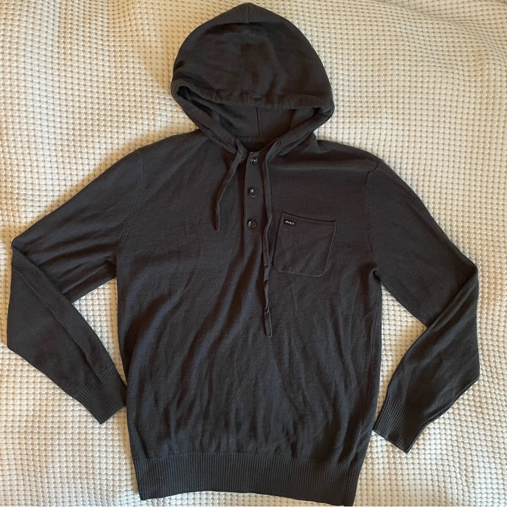 Cozy RVCA knit hooded long sleeve shirt, dark grey, size L